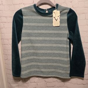 Velour Striped Sage Green Sleepwear Top NWT Vogue Fashions Girls' 14